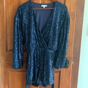 Fashion Nova XS blue sequin shorts romper